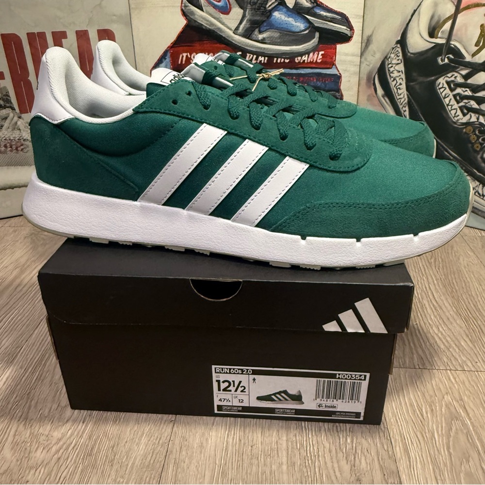 New adidas Run 60s 2.0 Collegiate Green Cloud White Metal Grey Sz 10.5,11.5,12.5